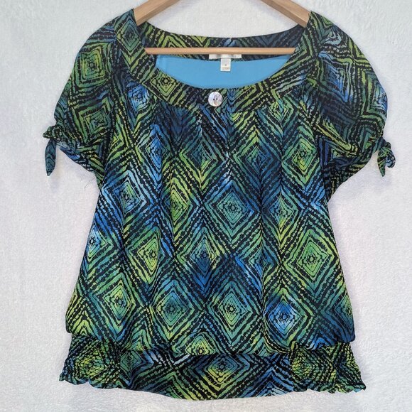 Dress Barn short sleeve batik print lined blouse - Picture 1 of 5